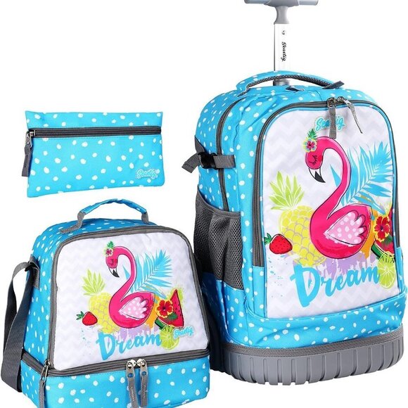 Rolling Backpack w/lunch bag & Pencil Case /18in Wheeled Backpack / 3 pc… - Picture 1 of 7